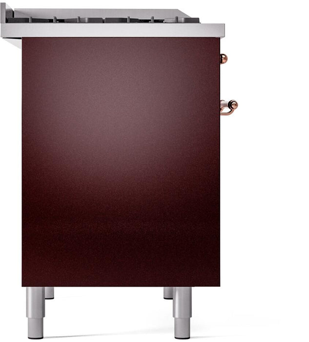 ILVE Nostalgie II 40" Dual Fuel Natural Gas Range in Burgundy with Copper Trim, UPD40FNMPBUP