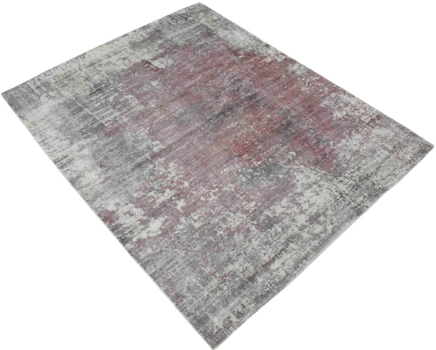 Handmade 6.6x8 Rug, Abstract Red and Gray Rug made with Viscose Art Silk | TRD0079AR668