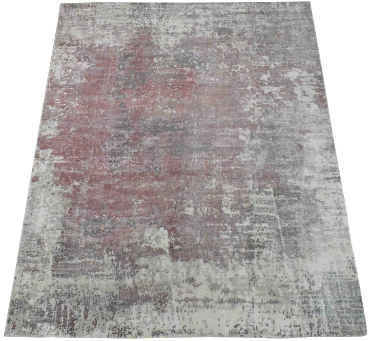 Handmade 6.6x8 Rug, Abstract Red and Gray Rug made with Viscose Art Silk | TRD0079AR668