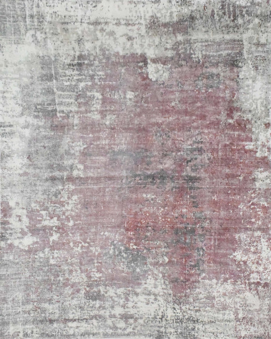 Handmade 6.6x8 Rug, Abstract Red and Gray Rug made with Viscose Art Silk | TRD0079AR668