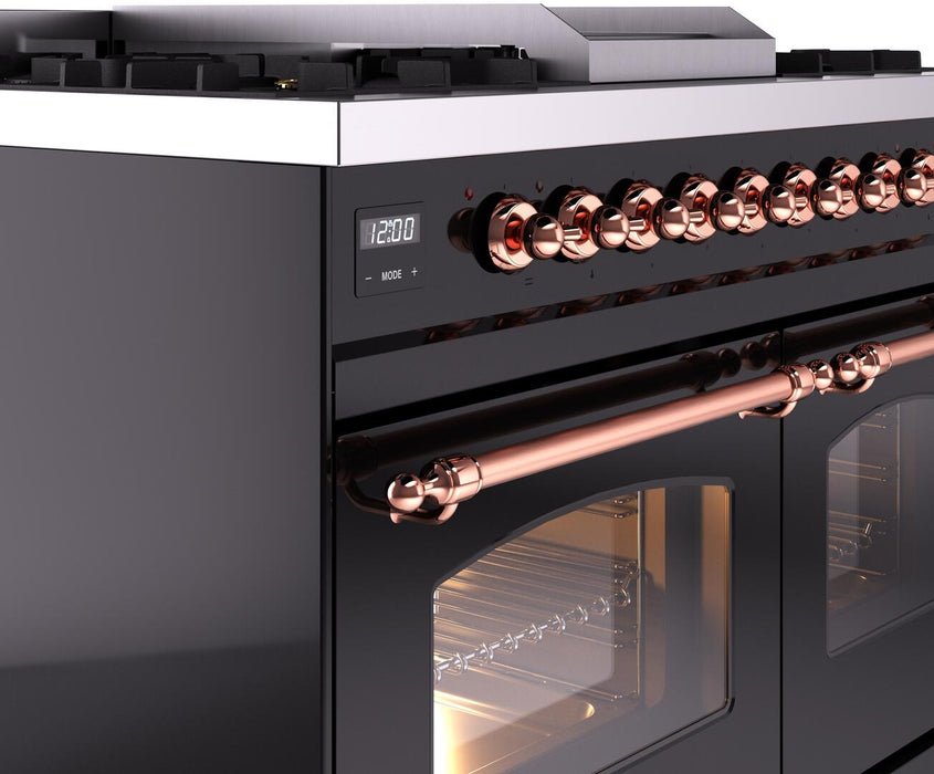 ILVE Nostalgie II 40" Dual Fuel Propane Gas Range in Black with Copper Trim, UPD40FNMPBKPLP