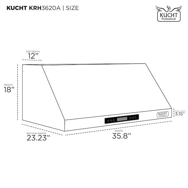 Kucht Professional 36" Under Cabinet Range Hood 900 CFM in Stainless Steel, KRH3620A