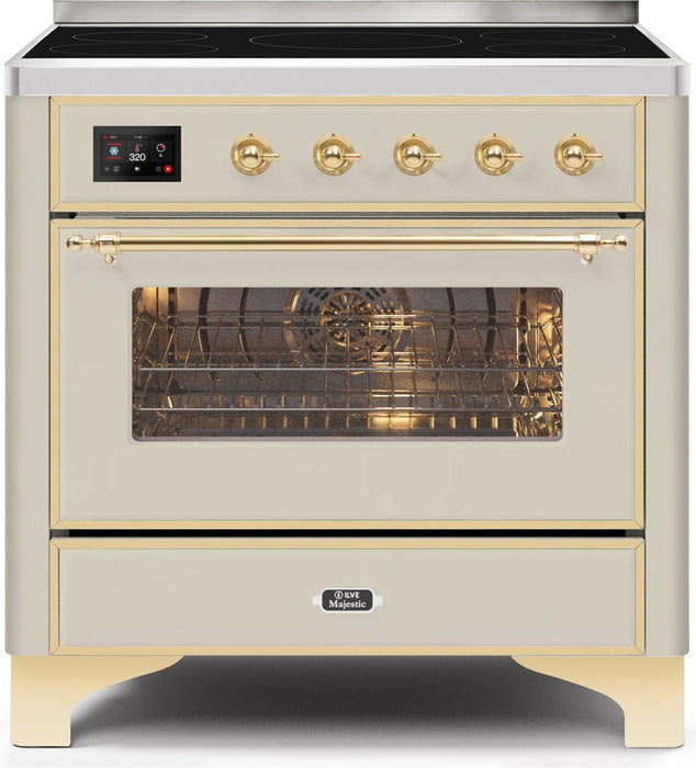 ILVE Majestic II 36" Induction Range with Element Stove and Electric Oven in Antique White with Brass Trim, UMI09NS3AWG