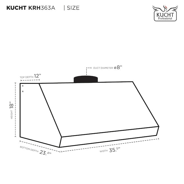 Kucht Professional 36" Under Cabinet Range Hood 900 CFM in Titanium Stainless Steel, KRH363A
