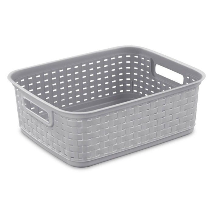 Sterilite Short Weave Wicker Pattern Storage Container Basket, Gray (18 Pack)