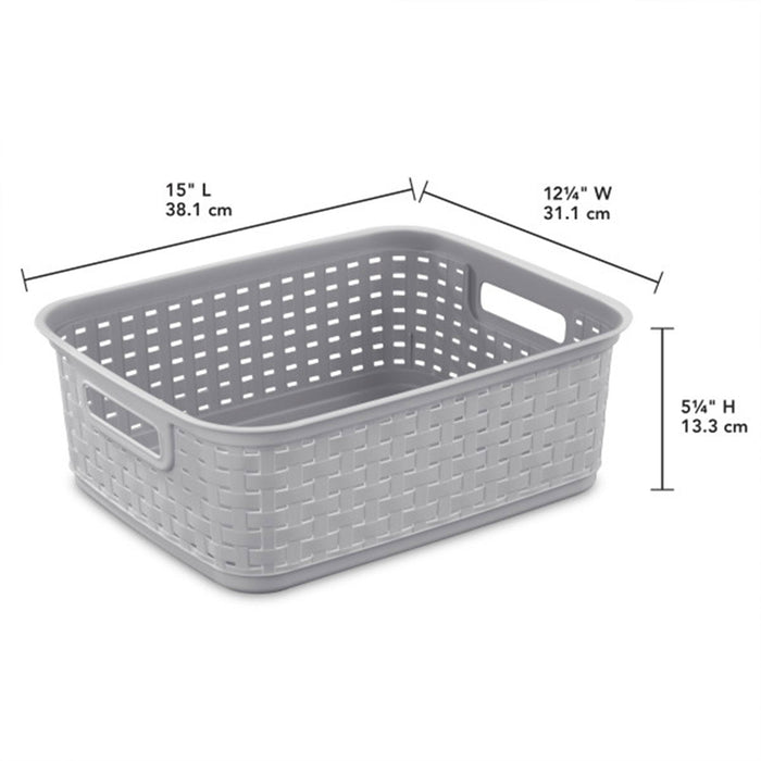 Sterilite Short Weave Wicker Pattern Storage Container Basket, Gray (18 Pack)