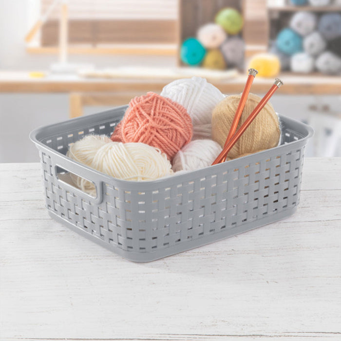 Sterilite Short Weave Wicker Pattern Storage Container Basket, Gray (18 Pack)