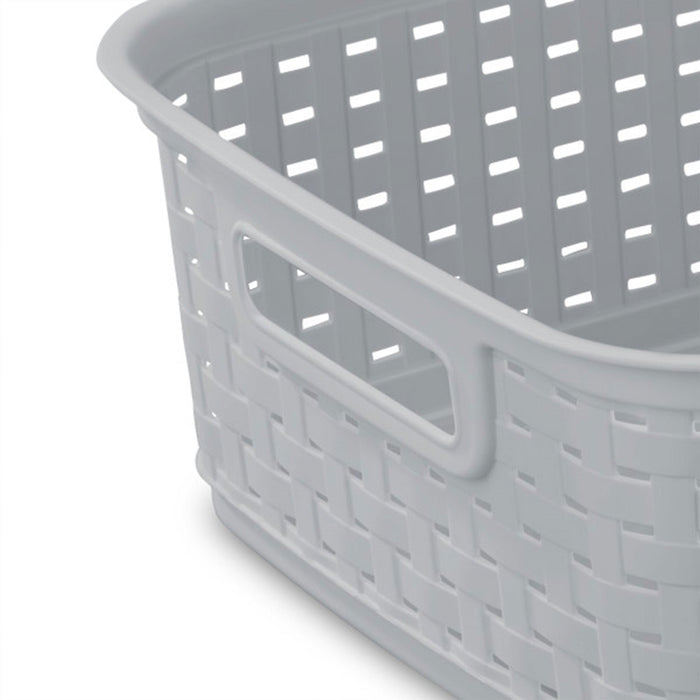 Sterilite Short Weave Wicker Pattern Storage Container Basket, Gray (18 Pack)