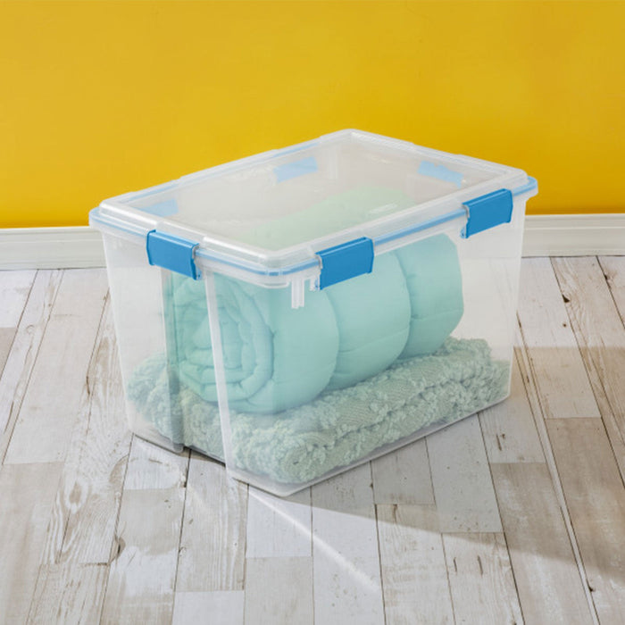 Sterilite 80-Qt Clear Plastic Stackable Storage Bin w/ Gasket Latch Lid, 12 Pack