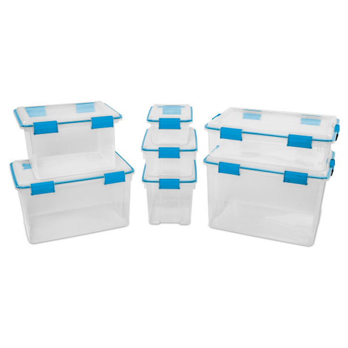 Sterilite 80-Qt Clear Plastic Stackable Storage Bin w/ Gasket Latch Lid, 12 Pack