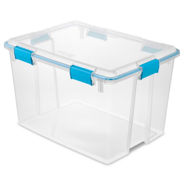 Sterilite 80 Quart Gasket Box, Stackable Storage Bin with Latching Lid, 4 Pack