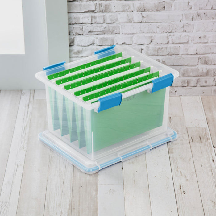 Sterilite Gasket Box, Stackable File Tote Storage Bin with Lid, 32 Quart, 4 Pack