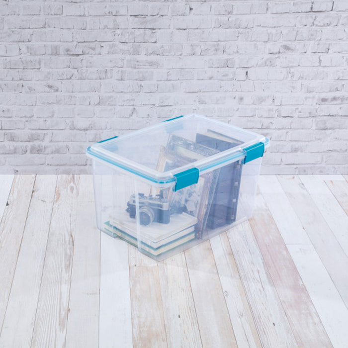 Sterilite 54-Qt Clear Plastic Stackable Storage Bin w/ Gasket Latch Lid, 12 Pack