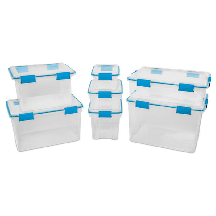 Sterilite 54-Qt Clear Plastic Stackable Storage Bin w/ Gasket Latch Lid, 8 Pack