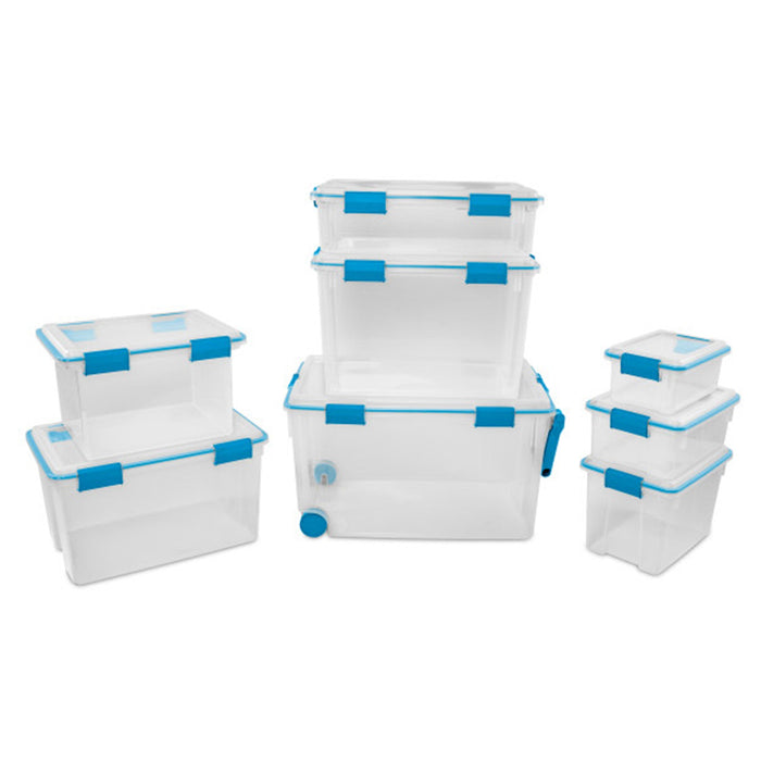 Sterilite 54 Quart Gasket Box, Stackable Storage Bin with Latching Lid, 4 Pack