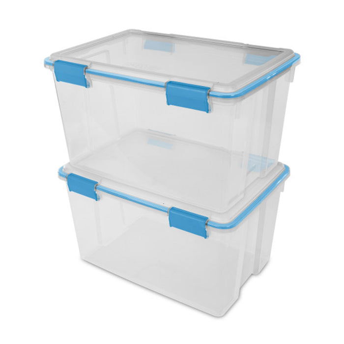 Sterilite 54 Quart Gasket Box, Stackable Storage Bin with Latching Lid, 4 Pack