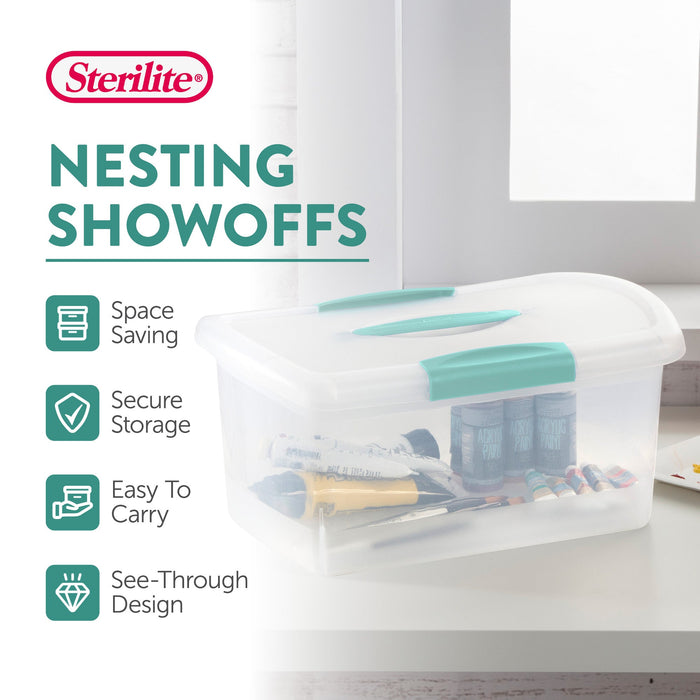 Sterilite Medium Nesting ShowOffs, Stackable Small Storage Bin with Lid, 6 Pack