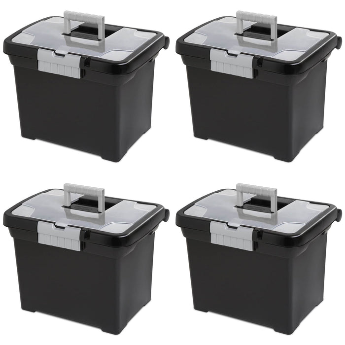 Sterilite Portable Lockable File Box w/ Extra Compartment & Handle (4 Pack)