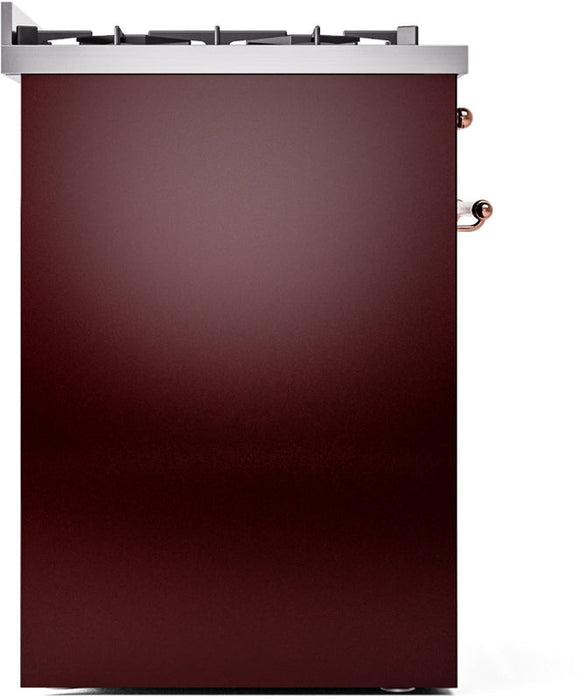 ILVE Nostalgie II 30" Dual Fuel Natural Gas Range in Burgundy with Copper Trim, UP30NMPBUP