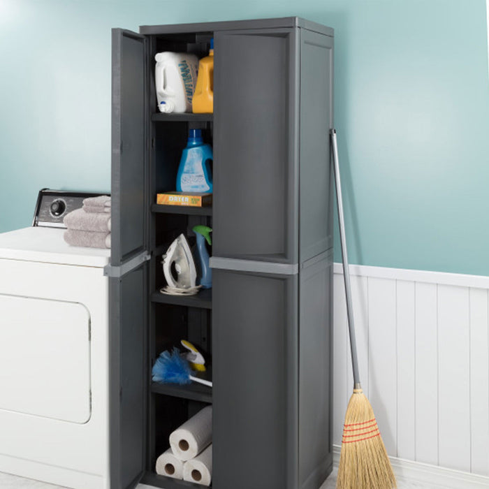 Sterilite 4 Shelf Cabinet Plastic Storage Shelving Unit Home Office Organization