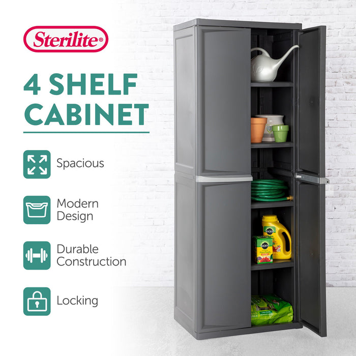 Sterilite 4 Shelf Cabinet Plastic Storage Shelving Unit Home Office Organization