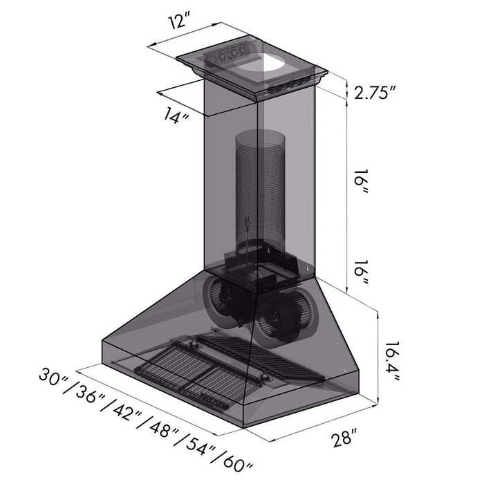 ZLINE Professional Wall Mount Range Hood in Stainless Steel with Built-in CrownSound Bluetooth Speakers (697CRN-BT)