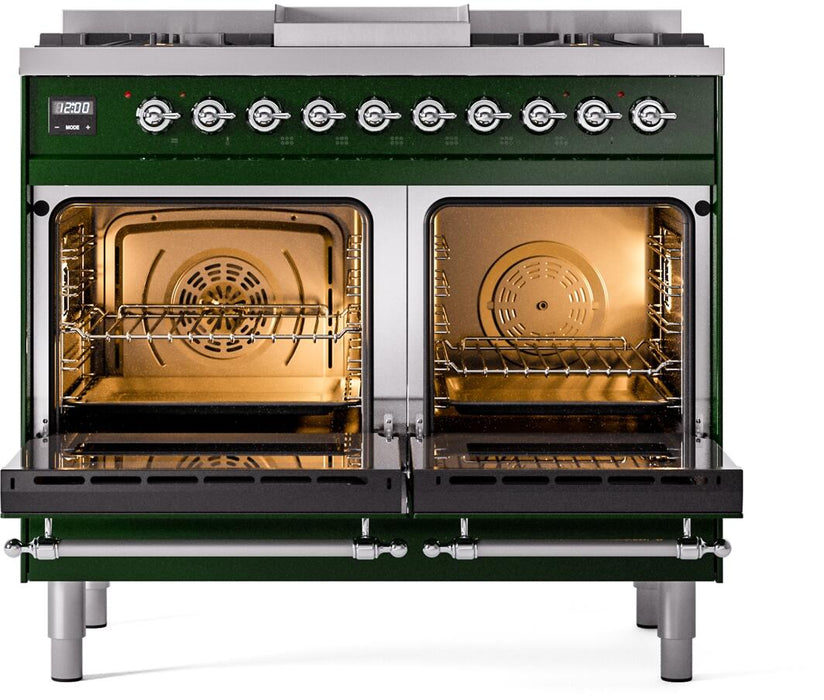 ILVE Nostalgie II 40" Dual Fuel Propane Gas Range in Emerald Green with Chrome Trim, UPD40FNMPEGCLP