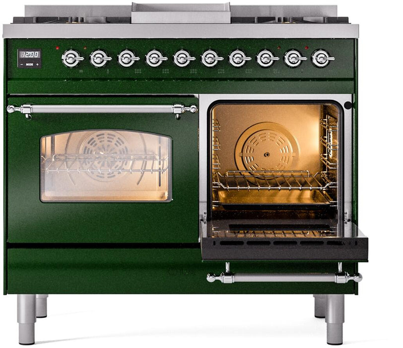 ILVE Nostalgie II 40" Dual Fuel Propane Gas Range in Emerald Green with Chrome Trim, UPD40FNMPEGCLP