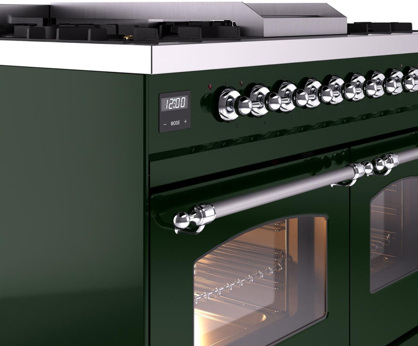 ILVE Nostalgie II 40" Dual Fuel Propane Gas Range in Emerald Green with Chrome Trim, UPD40FNMPEGCLP