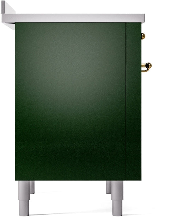 ILVE Nostalgie II 36" Induction Range with Element Stove and Electric Oven in Emerald Green with Brass Trim, UPI366NMPEGG