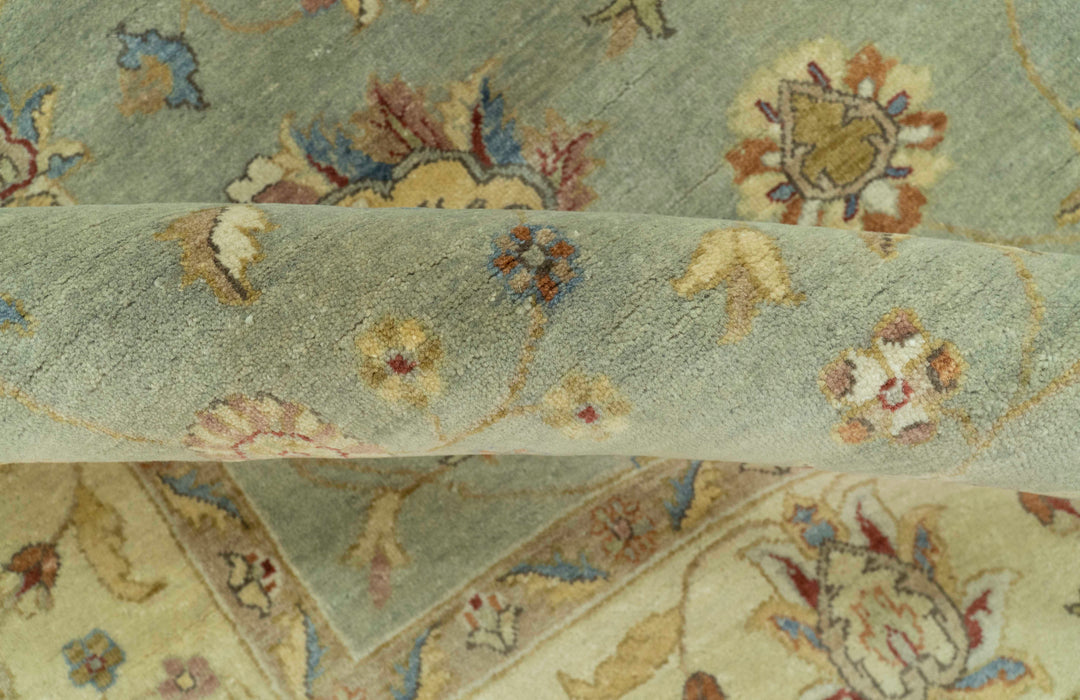 Traditional Oushak Design Green, Blue And Rust 6.5x8 Hand Knotted wool rug
