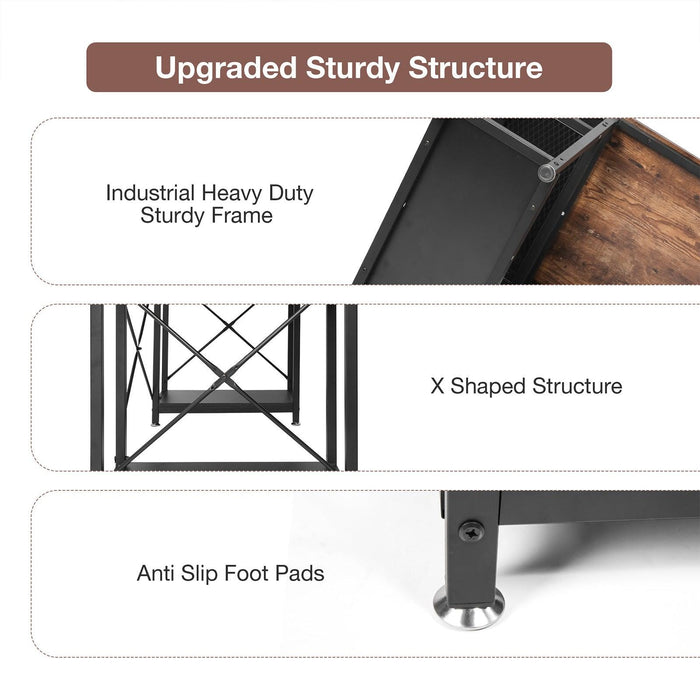 47.2" Home Office Computer Desk with Storage Shelves and 4 Hooks, Rustic and Black