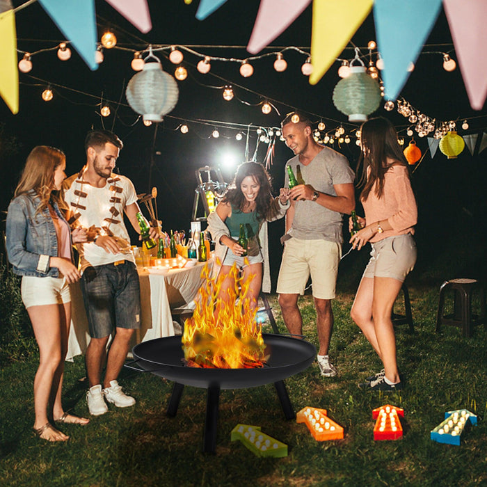 23" Outdoor Patio Round Wood Burning Fire Pit Bowl with Grill and Poker