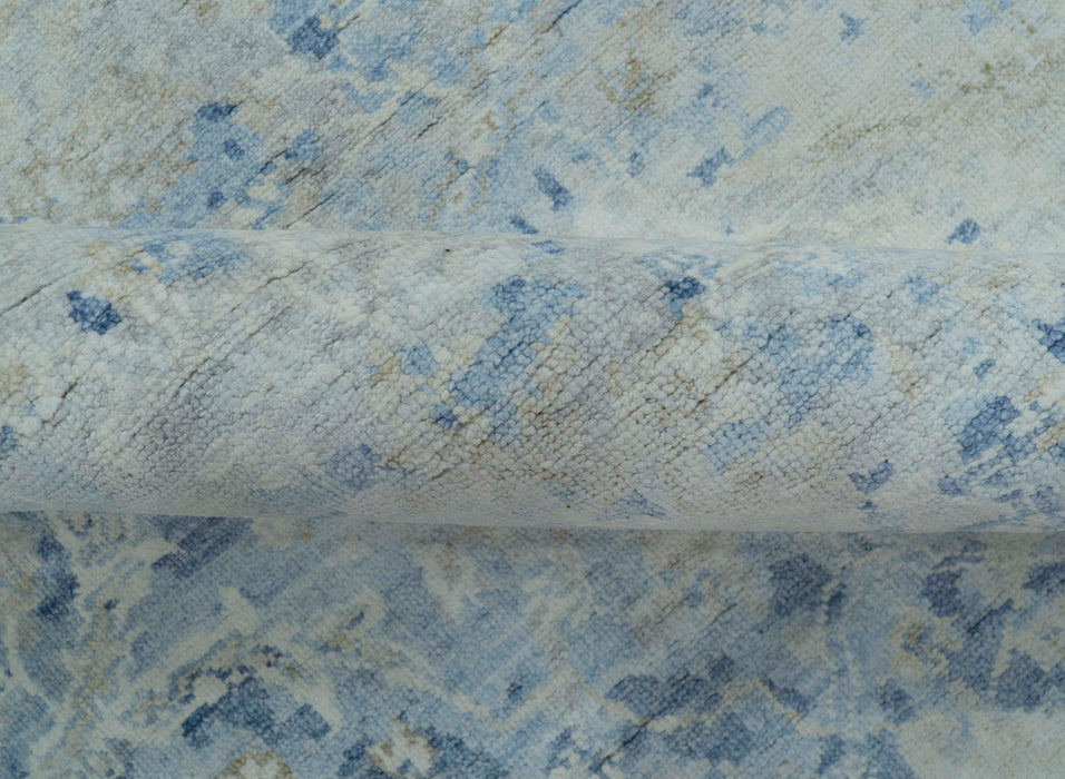 Modern Abstract Design Gray And Blue 10x13 Hand Knotted Bamboo Silk Area Rug