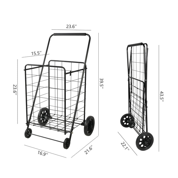 Folding Grocery Shopping Cart with Wheels Collapsible Utility Cart, 180lbs Capacity, Black