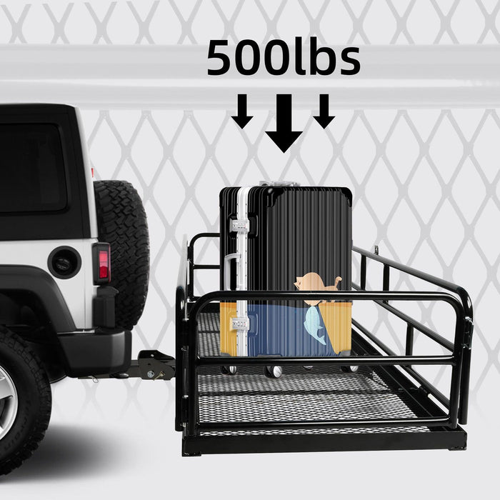 60"x 24"x 14" Hitch Mount Steel Cargo Carrier Basket Folding Cargo Rack with 2" Receiver, Black