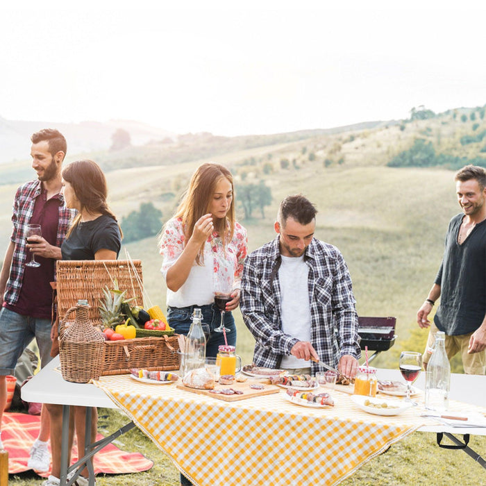 8ft Portable Folding Plastic Table for 8-10 Picnic Dining Table 96" with Carry Handle, White