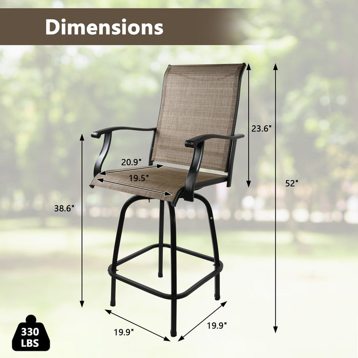 Set of 2 Patio Swivel Bar Stools Outdoor Bar Height Patio Stools Bar Chairs with High Back and Armrest