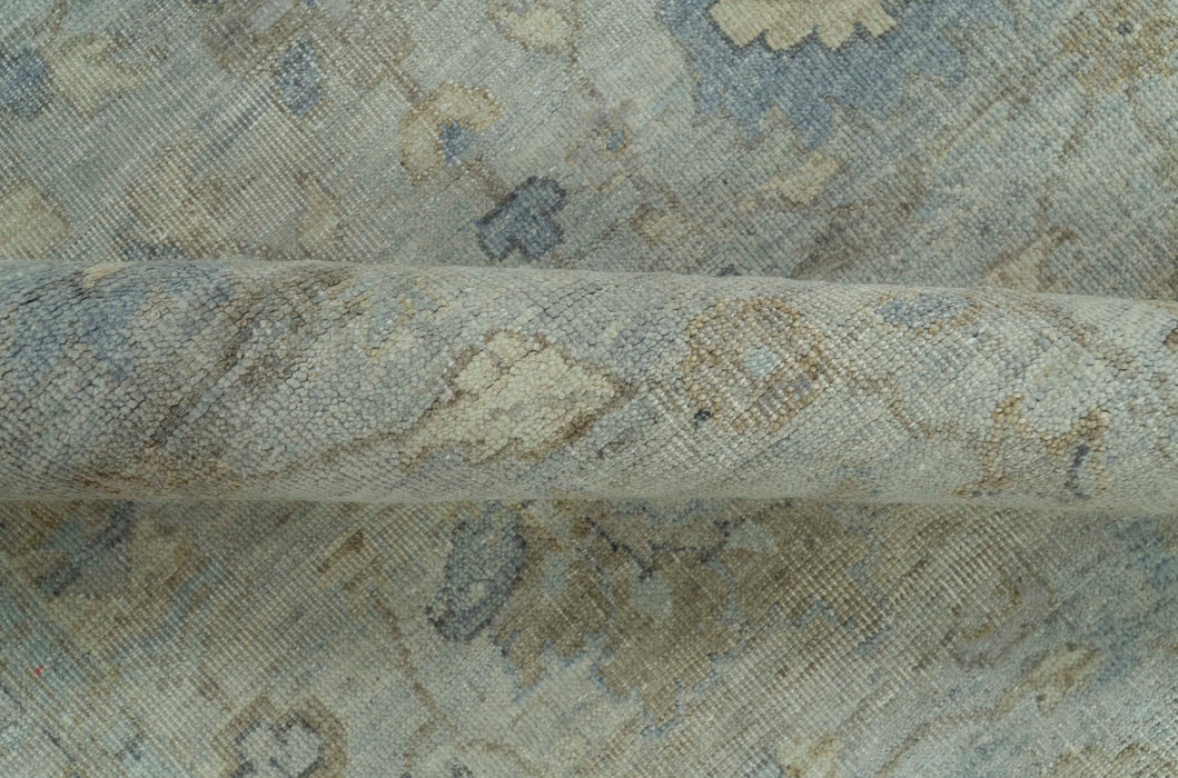 Silver And Beige Traditional Design Hand Knotted 4x5.6 Wool Area Rug