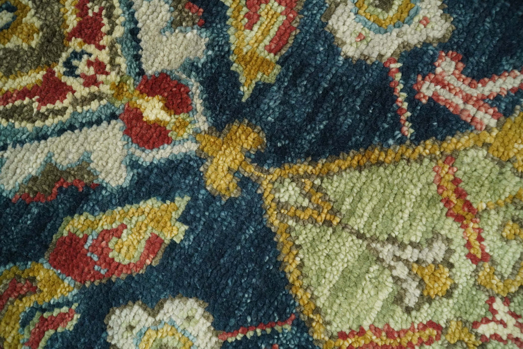 Traditional Large Design Blue, Rust and Gold Hand Knotted Oushak Multi Size wool Area Rug