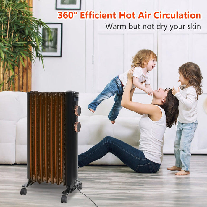 1500W Oil Filled Radiator Heater with 3 Heating Modes Portable Electric Space Heater, Black