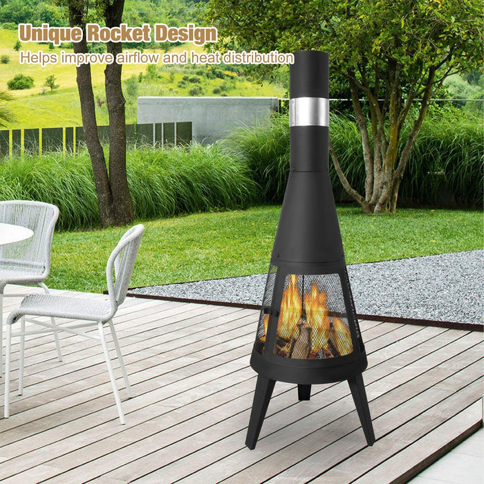 47.6" Tall Chiminea Outdoor Patio Fireplace Metal Wood Burning Outdoor Fire Pit, Black