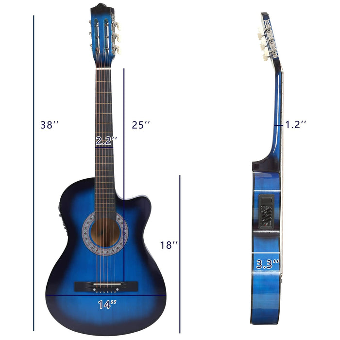 38" Acoustic Electric Guitar for Beginners All Wood Classic Guitar, Blue