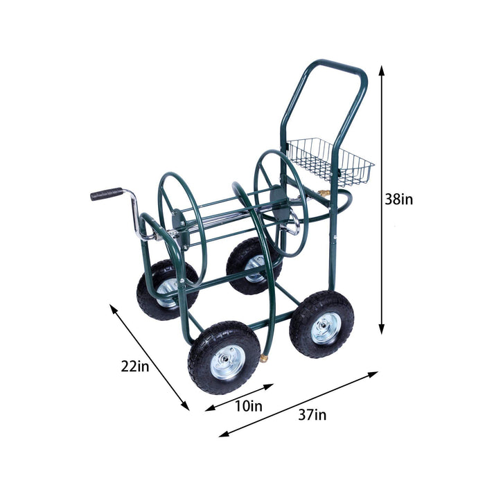 Portable Garden Hose Reel Cart with Wheels with Storage Basket Rust Resistant Water Hose Holder