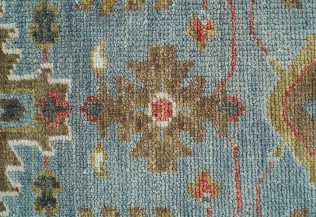 Custom Made Blue And Beige Traditional Hand Knotted Wool Area Rug