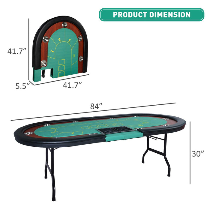 84" Folding Poker Table 10 Player Card Table with 10 Cup Holder for Texas Casino, Green