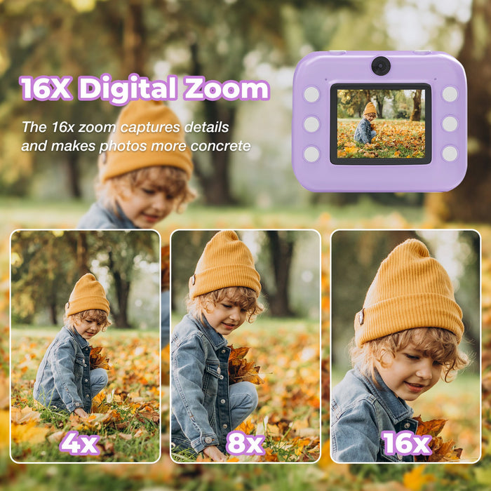 Kids Camera Instant Camera Christmas Birthday Gifts 1080P Digital Video Camera with 3 Rolls Paper, Purple