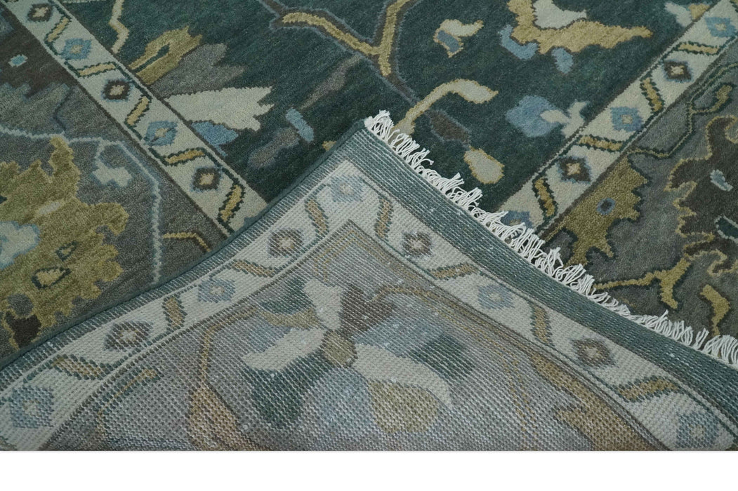 Oriental Oushak Teal Green and Gray 9x12 Hand Knotted Wool Area Rug