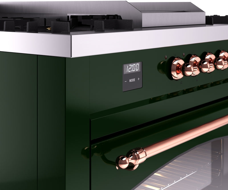 ILVE Nostalgie II 60" Dual Fuel Propane Gas Range in Emerald Green with Copper Trim, UP60FSNMPEGPLP