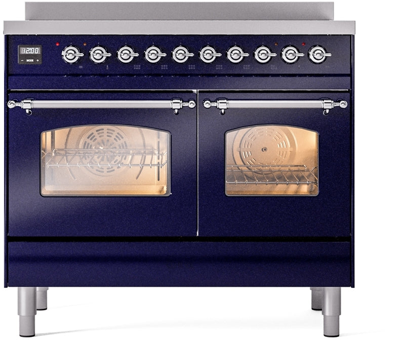 ILVE Nostalgie II 40" Induction Range with Element Stove and Electric Oven in Blue with Chrome Trim, UPDI406NMPMBC